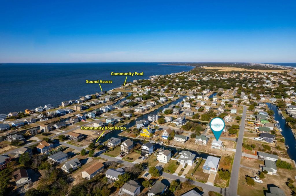 The water view from ONHC101A Blue Water House Coastal Carolina Vacations OBX. OBX soundside rental.