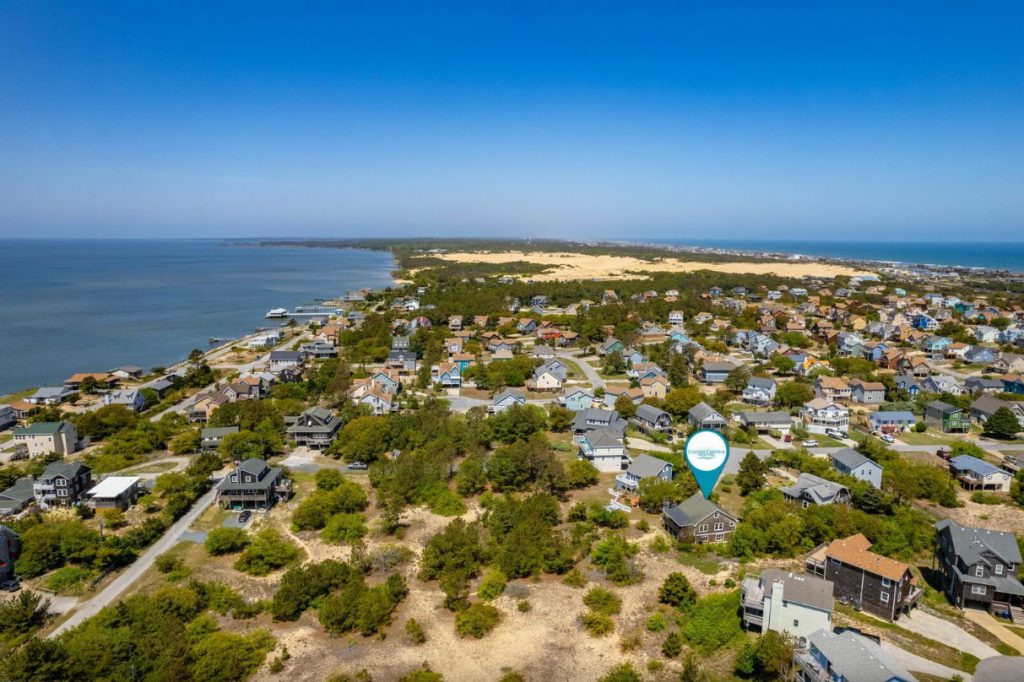 The water view from ONHC35E Reel Thrill Coastal Carolina Vacations OBX. OBX soundside rental.